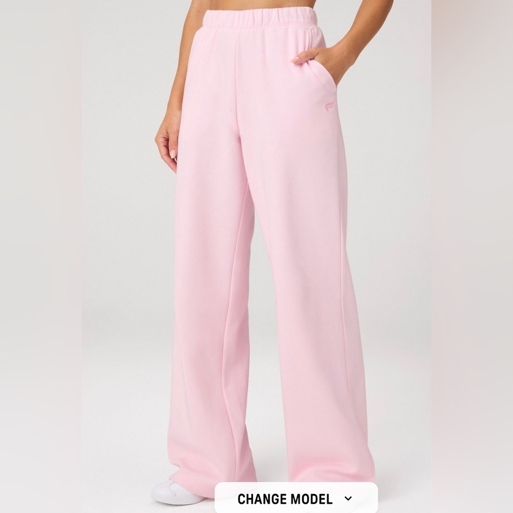 Fabletics Baby Pink Cozy Fleece Wide-Leg Pants - XL
